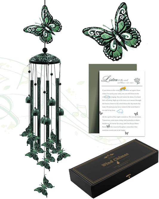 Wind Chimes for Outside, 33" Butterfly Wind Chimes Outdoor, Gifts for Women Mom Grandma Birthday, Gift for Garden Porch Patio Home Decor (Green)