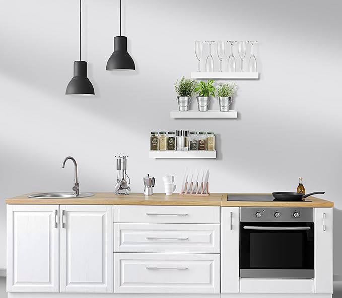 Sorbus Floating Shelves for Wall, Bathroom Shelves Wall Mounted for Kitchen, Bedroom, Bathroom Storage Over Toilet, Hanging Book Shelf for Wall Home Decor Living Room (White, 3 Pack)