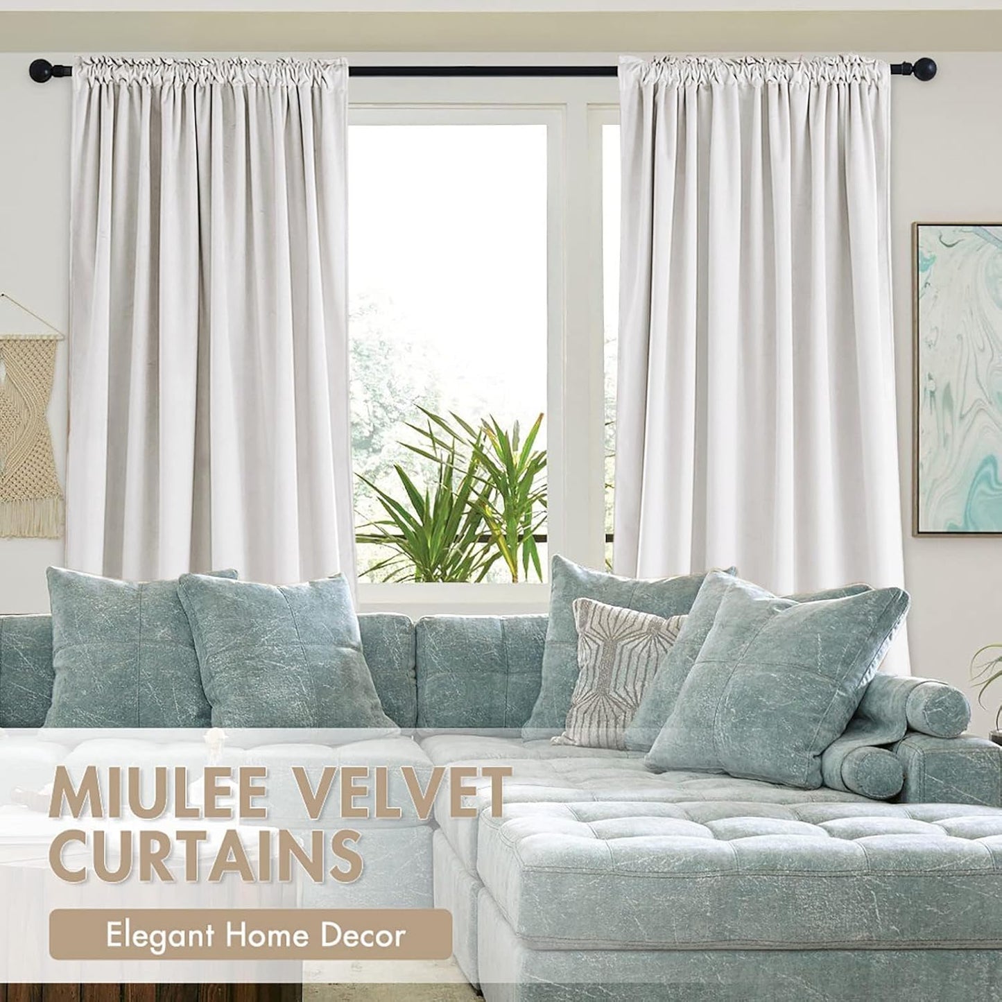 MIULEE White Velvet Curtains Thermal Insulated Blackout Curtain Drapes for Bedroom Living Room Darkening 84 Inches Long Curtains Panels Rod Pocket Set of 2