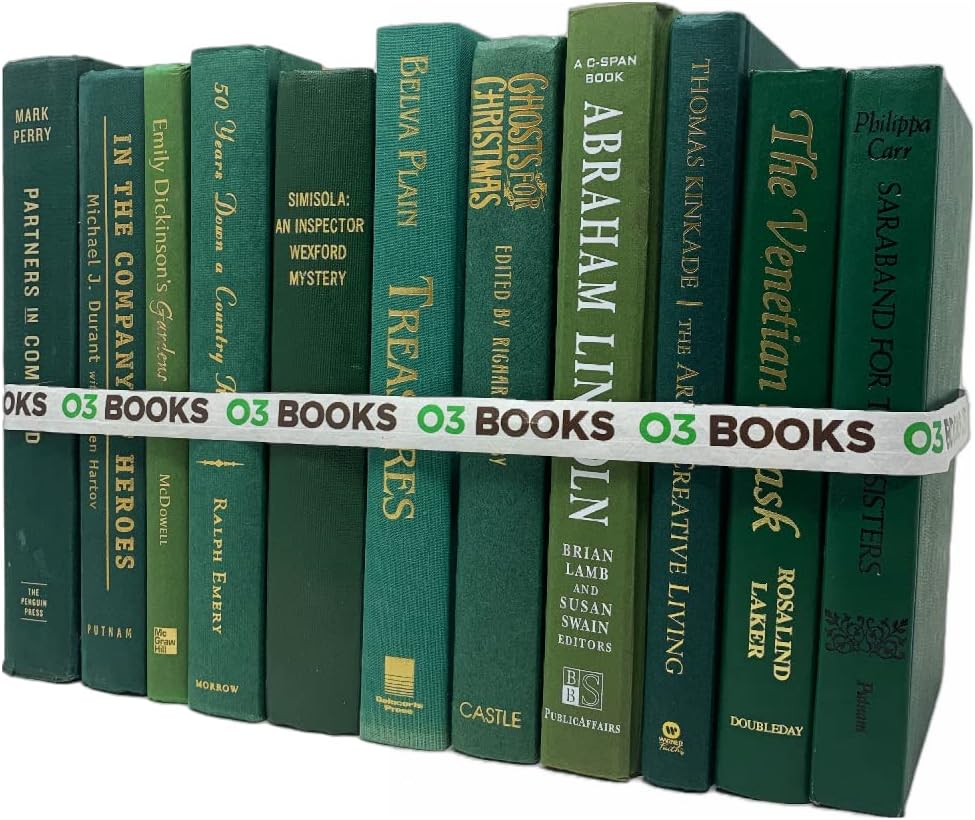 Curated Decorative Books Hardcover Décor Books for Home Décor, Choose Color, Interior Design, Office, Wedding Display, Instant Library, or Staging (Green, Half Foot)