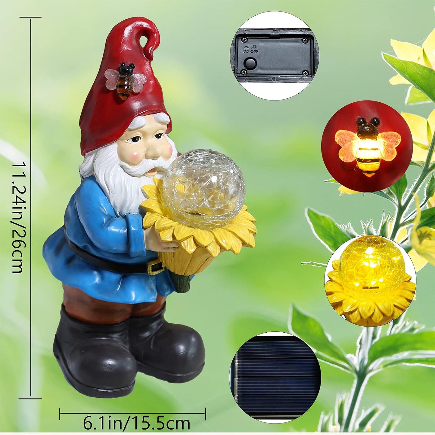 Solar Gnome Waterproof - Gifts for Mom Women Solar Outdoor LED Lights Resin Garden Gnome Statues Decor Lantern Figurines Funny Decorations Outdoor Indoor Porch Decor (Warm White Orb)