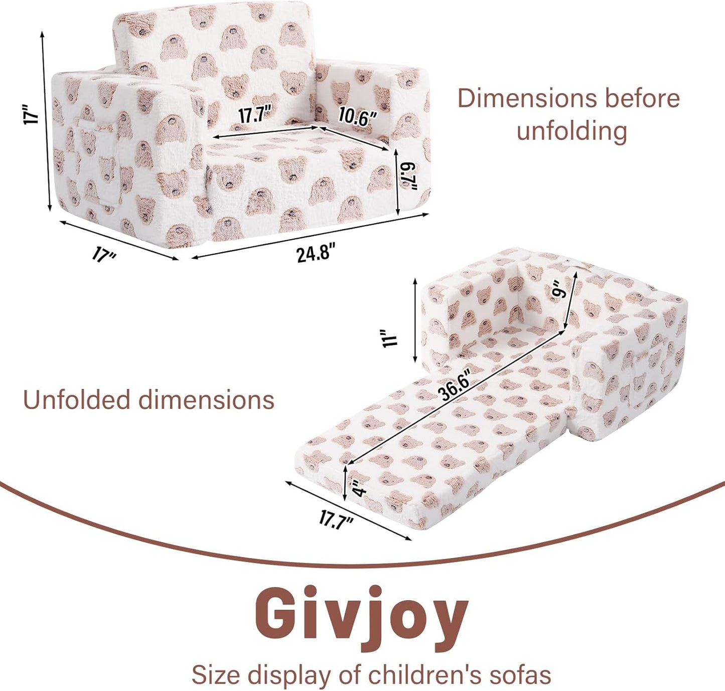 Toddler Chair Kids Couch, 2-in-1 Comfy Armchair with Removable and Washable Cover Carrying Handle, Convertible Reading Chair Toddler Couch for Girls and Boys