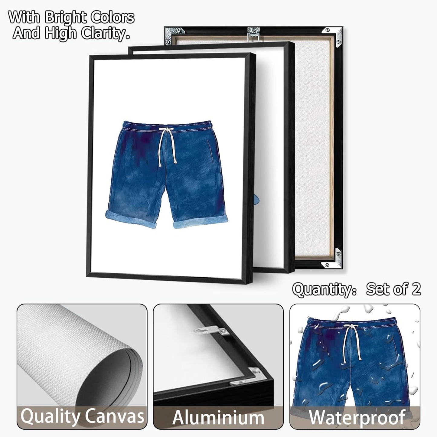 Liyark Set of 2 Retro Navy Blue And White Swimsuit Art Posters Beach Bathing Suit Prints Painting Beach House Wall Art Coastal Wall Decor Pictures For Bathroom Home Decoration 24x36in Framed