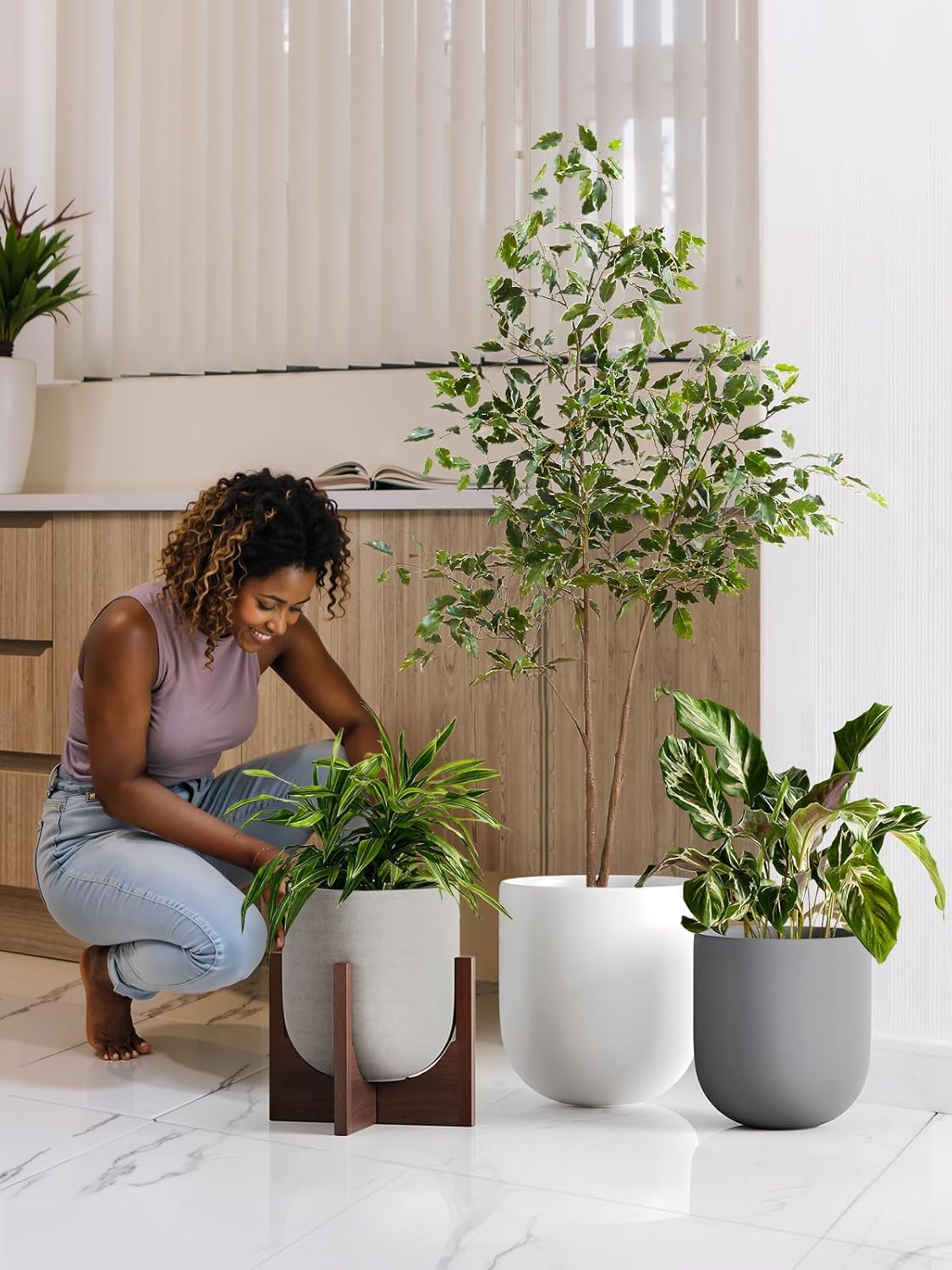 LE TAUCI 12 Inch Pots for Plants, Ceramic Large Planters for Indoor Plants, Indoor Plant Pots for Home Garden Patio Office, Big Planter Pots with Drainage Hole and Rubber Plug, Charcoal Gray