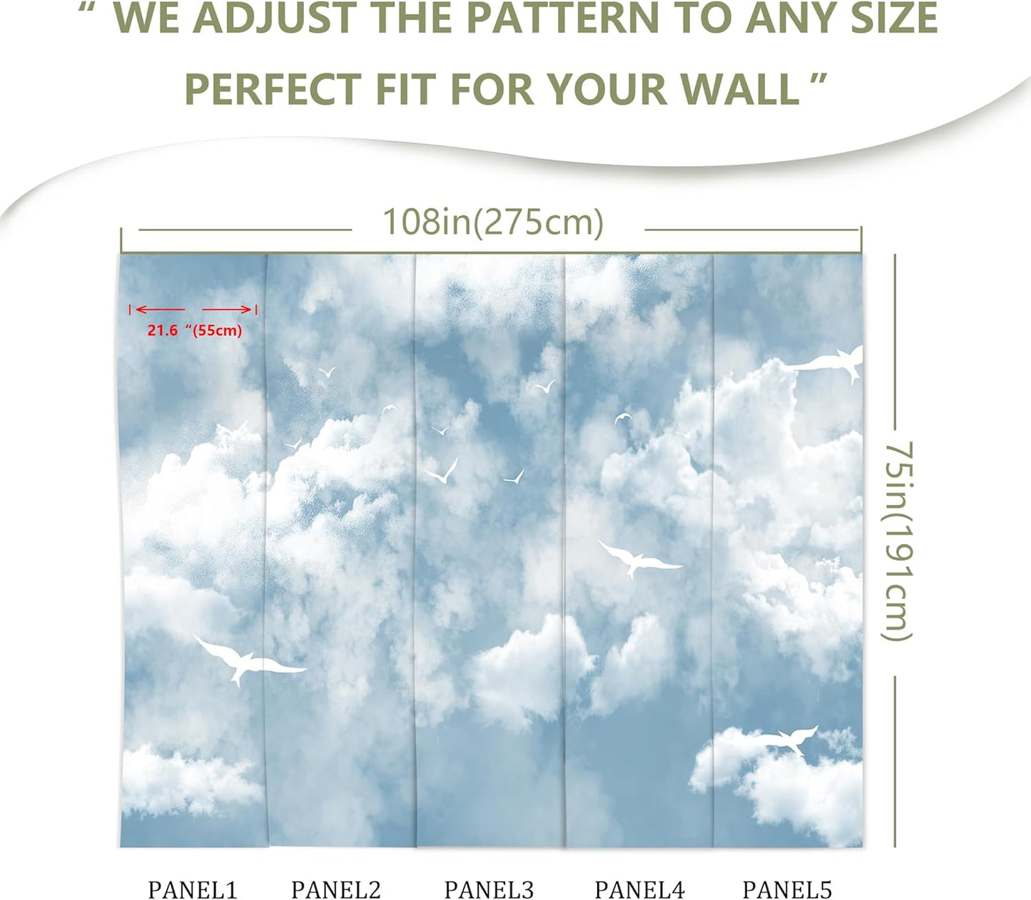 Blue Sky and White Cloud Wallpaper for Ceiling White Pigeon Wall Mural for Bedroom Living Room (Not Peel n' Stick)