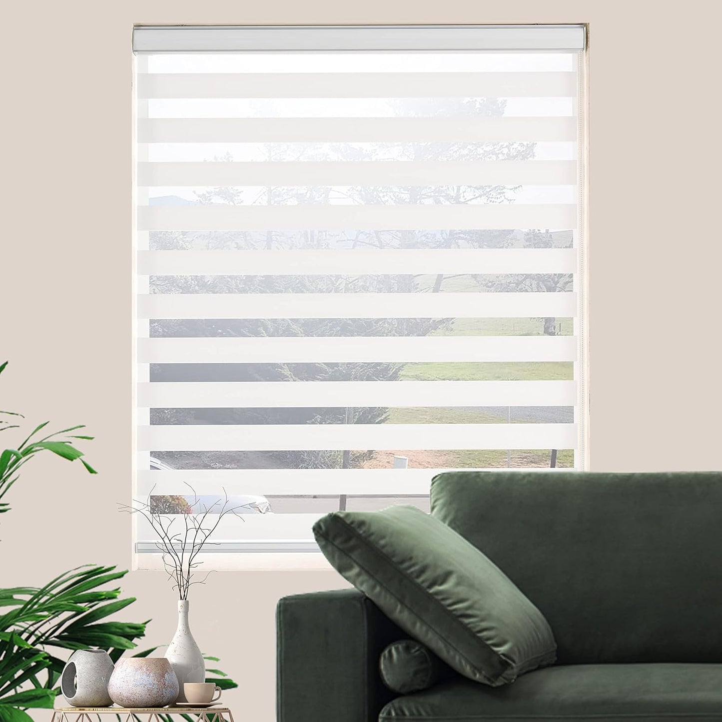 Zebra Blinds for Windows Dual Layer Light Filtering Privacy Free-Stop Sheer Shades Light Control for Indoor Windows Zebra Shades for Living Room(72" W X 72" H, White)