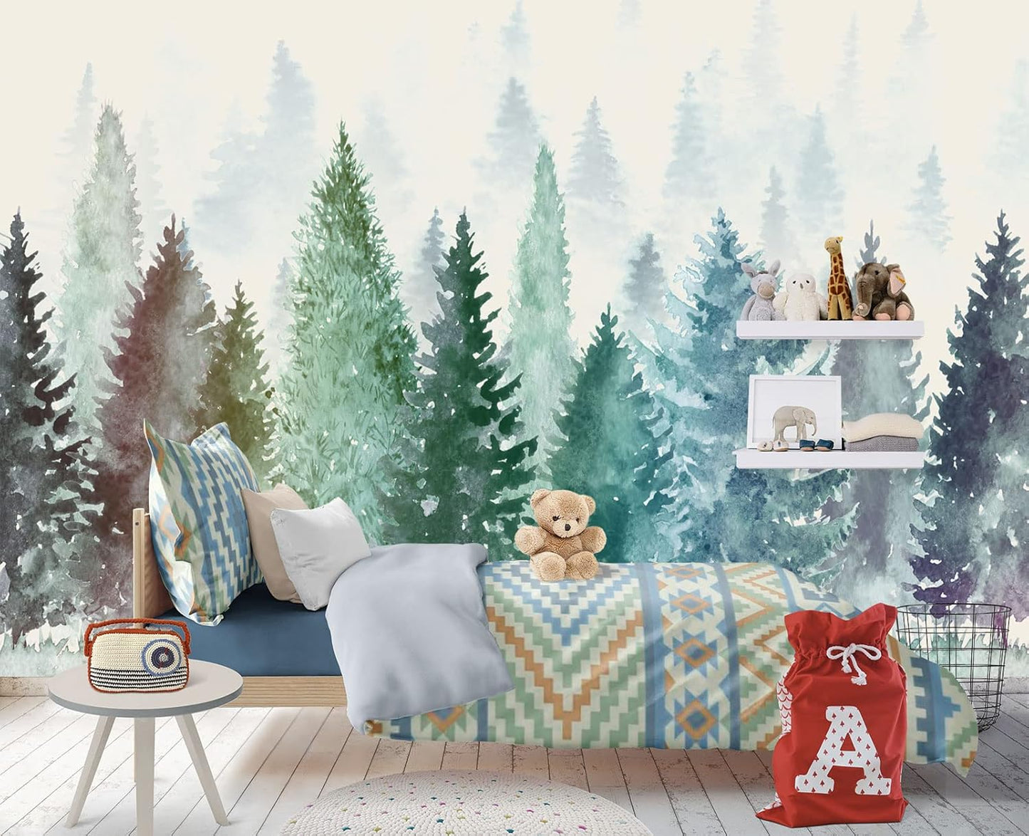 Colorful Watercolor Forests Children's Nursery Wall Mural Wallpaper 178" x 117"