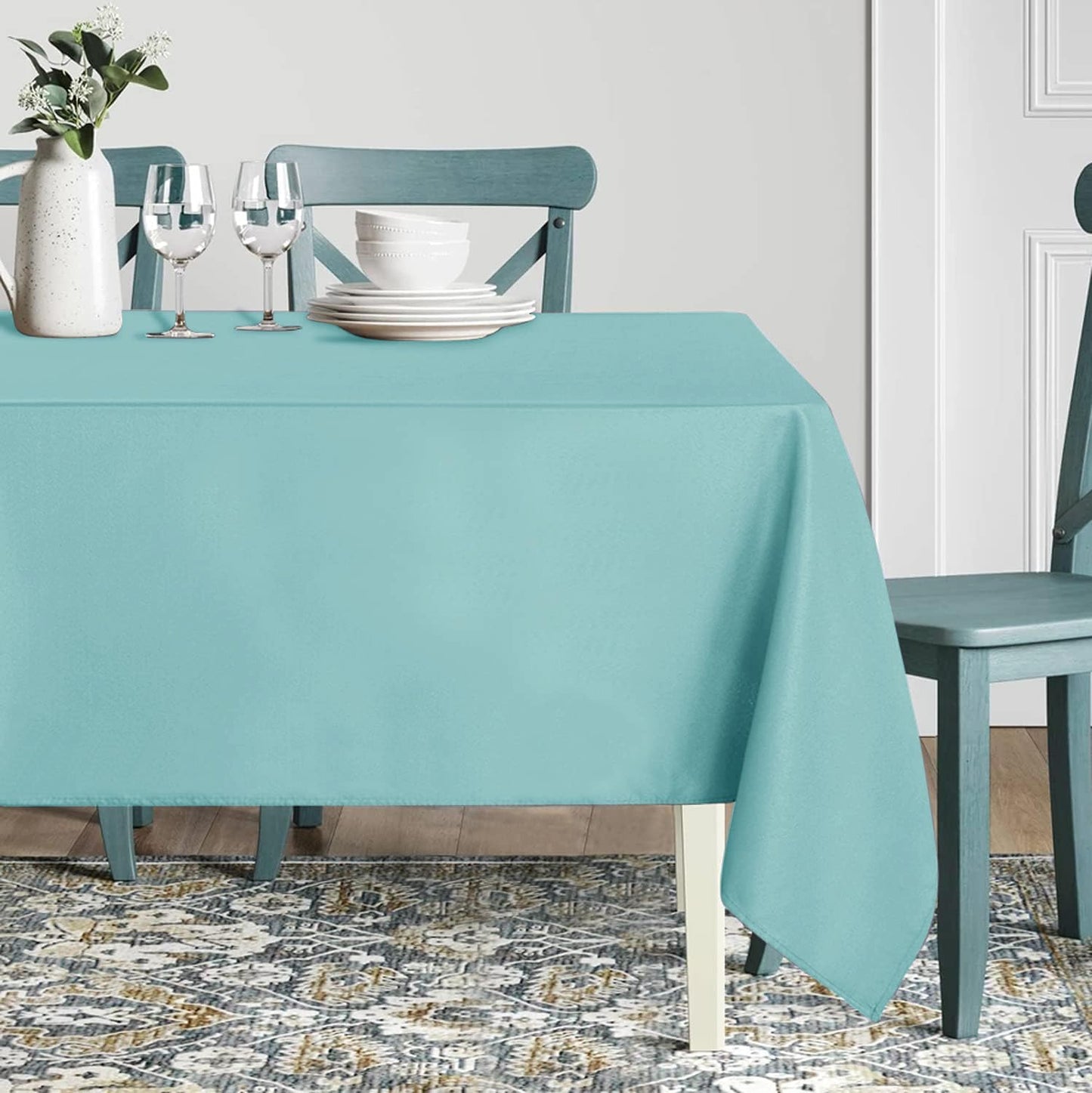 sancua Rectangle Tablecloth - 60 x 102 Inch - Stain and Wrinkle Resistant Washable Polyester Table Cloth, Decorative Fabric Table Cover for Dining Tables, Buffet Parties and Camping, Turquoise