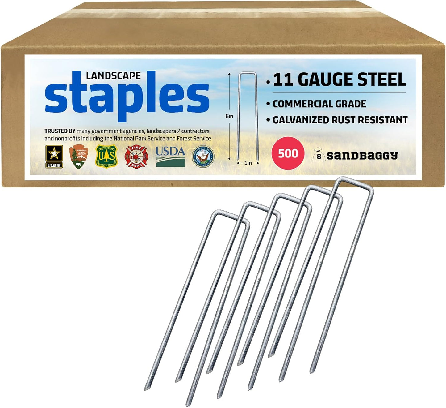 Sandbaggy 500-Count 6-Inch Galvanized Landscape Staples - SOD Garden Stakes ~ Trusted by Farmers & Contractors Across The USA