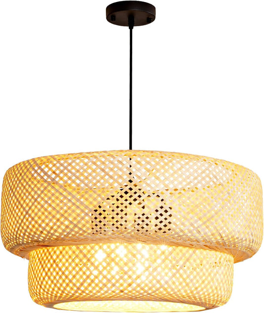 23.62" Bamboo Pendant Light,4-Light Boho Rattan Hanging Light,Hand Woven Wicker Chandelier for Kitchen Island for Kitchen Island Dining Bedroom Living Room Restaurants