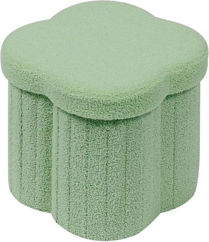 B FSOBEIIALEO Storage Ottoman Cube, Flowers Shaped Ottomans with Storage Foot Stool Footrest for Lving Room, Boucle Ottoman Seat for Dorm Room,Faux Teddy Fur, Green 12.6"x12.6"x12.6"
