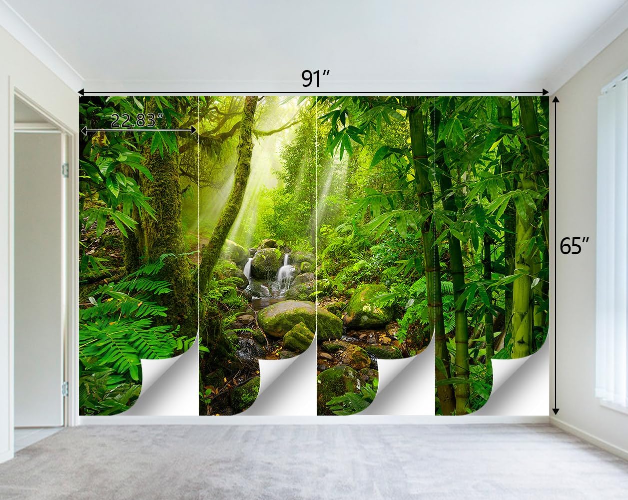 Green Forest Tropical Rainforest wallpeper Living Room Bedroom Nature Jungle Landscape Office Woodland Scenery Tree Wall Mural - 91"x65"（Not Peel and Stick）