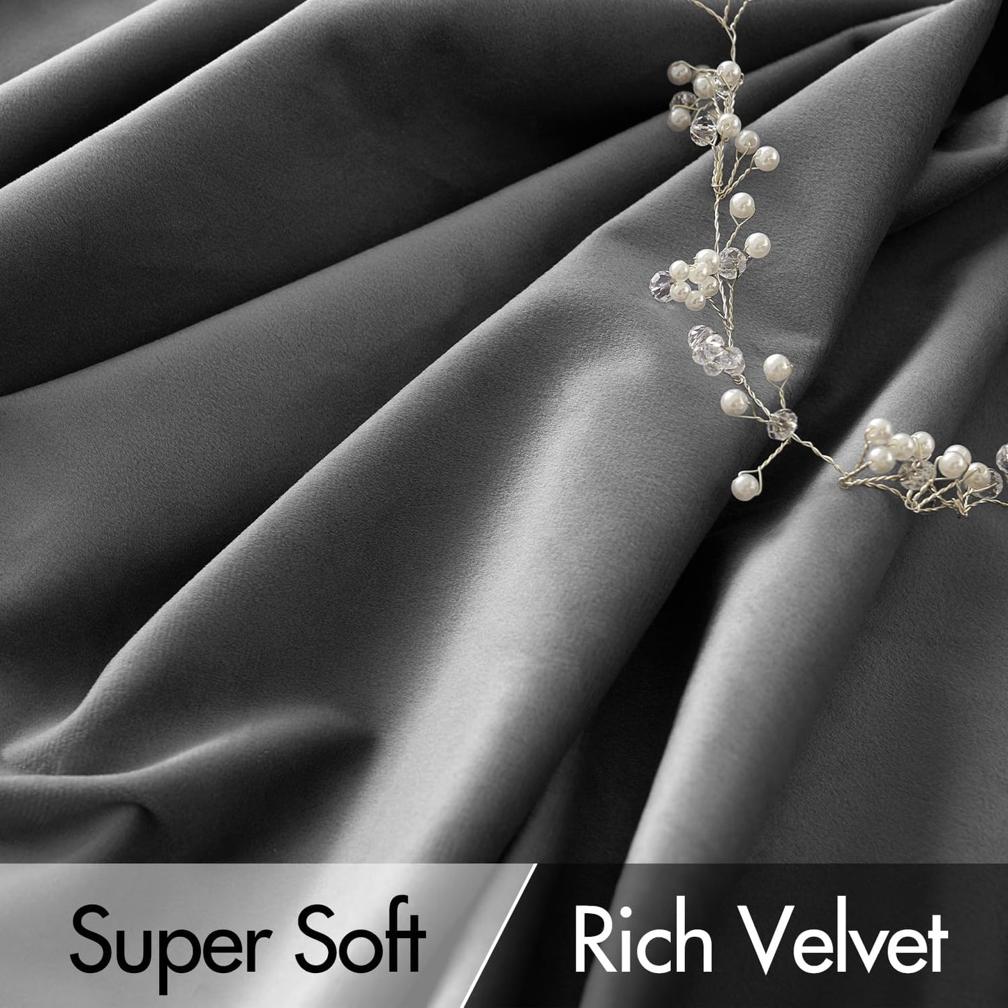 MIULEE Grey Velvet Curtains 96 inches Long 2 Panels - Luxury Pinch Pleated Room Darkening Window Drapes for Bedroom Living Room Thermal Insulated Super Soft Blackout, Back Tab Rod Pocket Gray