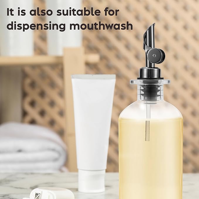 Olive Oil Dispenser Bottle - Includes 55 Kitchen Essential Labels - Cooking Oil Bottles for Kitchen, Coffee Syrup Dispenser - Pourer Spout with 11.8 fl oz Glass Container Cruet - 4pcs, Black