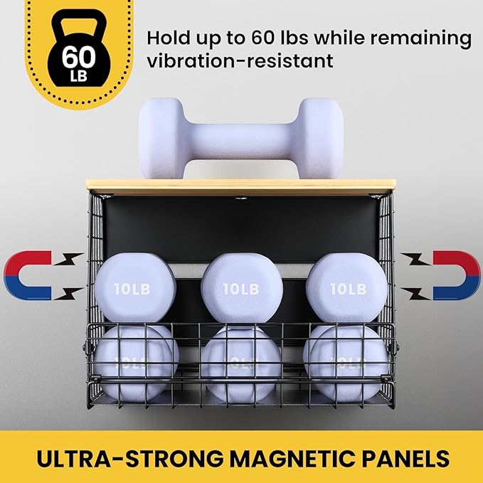 [WIDER Shelf]2 SET Strong Magnetic Shelf Basket for Fridge with Tag & Bamboo Top, XXL Large Magnetic Spice Rack Shelves for Side of Refrigerator, Kitchen Pantry Storage Organizer for Food Fruit Veg