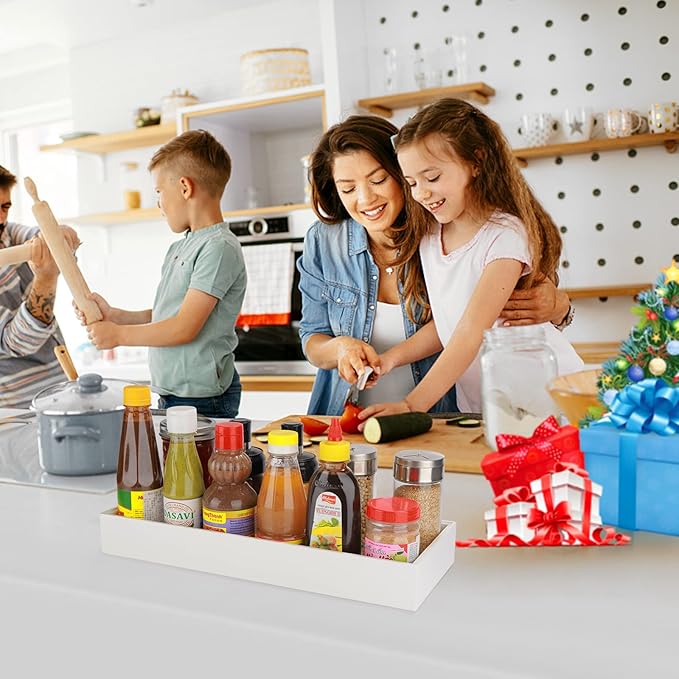 Kitchen Drawer Organizer - 2 Pack, Stackable Bamboo Drawer Organizers, Wooden Storage Box Tray for Cabinet, Pantry, Bathroom Countertop, Multi-use Organization and Storage (White)