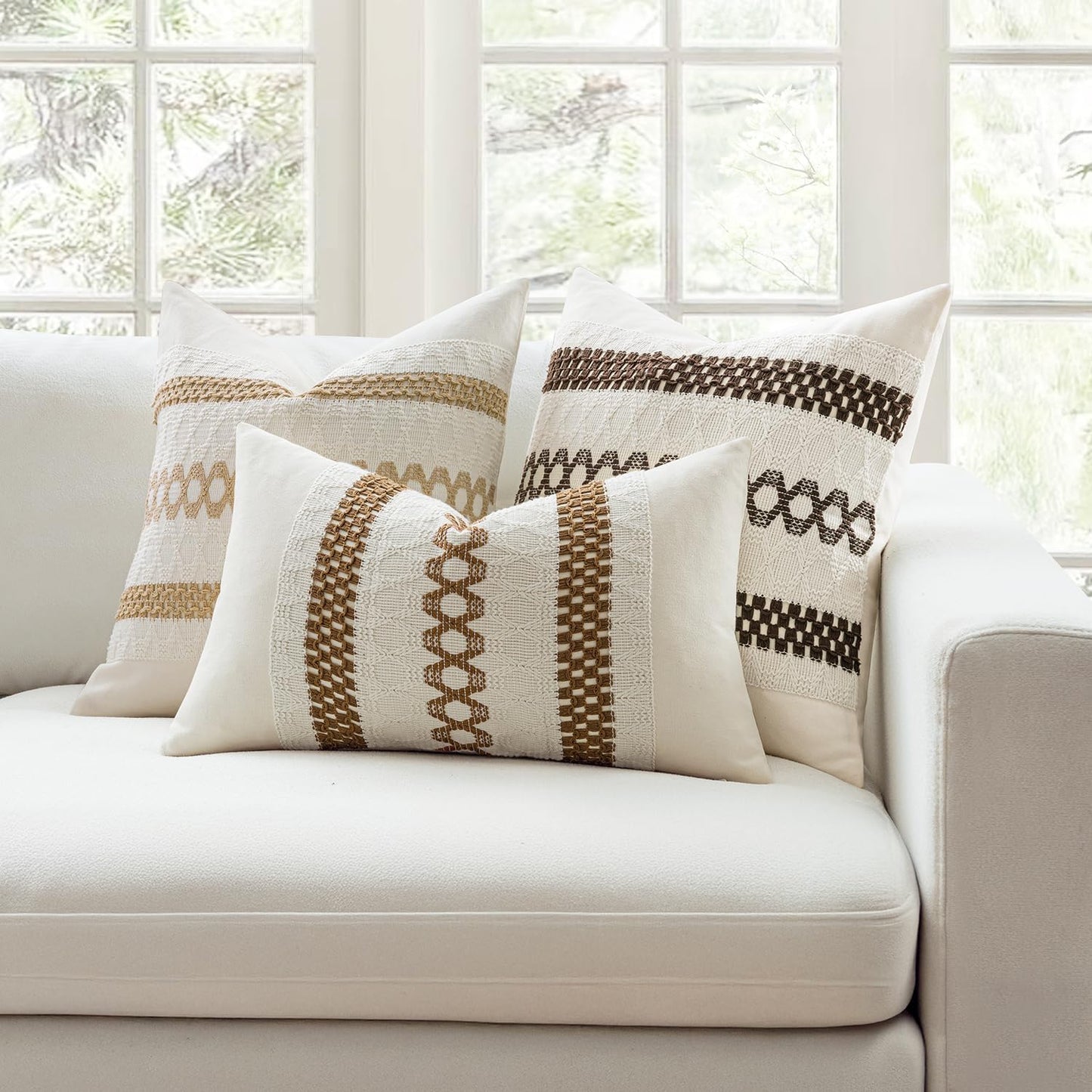 MIULEE Set of 2 Coco Brown Boho Decorative Pillow Covers 18x18 Inch Farmhouse Rustic Couch Throw Pillows Modern Spring Cotton Cushion Covers Retro Cute Macrame Woven Home Decor for Bed Sofa Chair