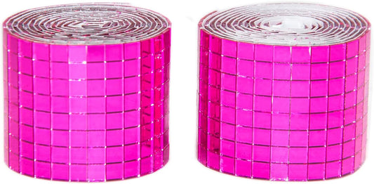 Self Adhesive Disco Ball Tiles, 3200 Pieces Rose Red Mirror Mosaic Tiles, 5 x 5 mm Glass, Modern Contemporary Style, Multi-Surface, Roll, 2 Rolls (Rose Red)
