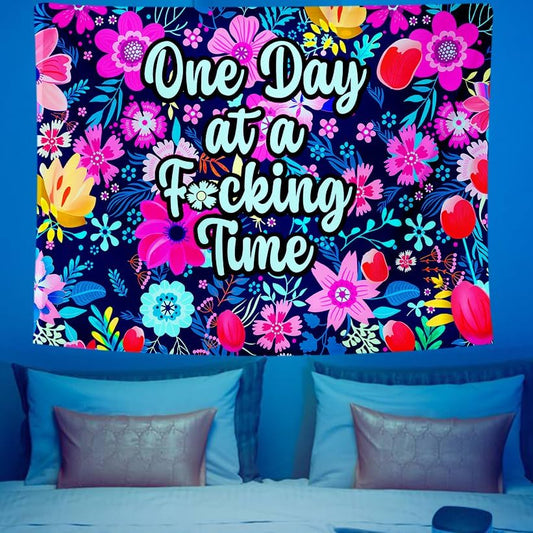 ADDWel Blacklight Floral Tapestry, Hippie Flower Tapestry Glow In The Dark, UV Reactive Black Light Upright Posters Wall Hanging for Bedroom Dorm Living Room Backdrop Decor