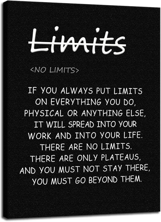 Inspirational Quotes Poster Canvas ‘There are no limits’ from Bruce Lee's Motivational Wall Art Printed Modern Artwork for Office living room Bedroom Home Decor Framed Ready to Hang[18" W X 24" H]