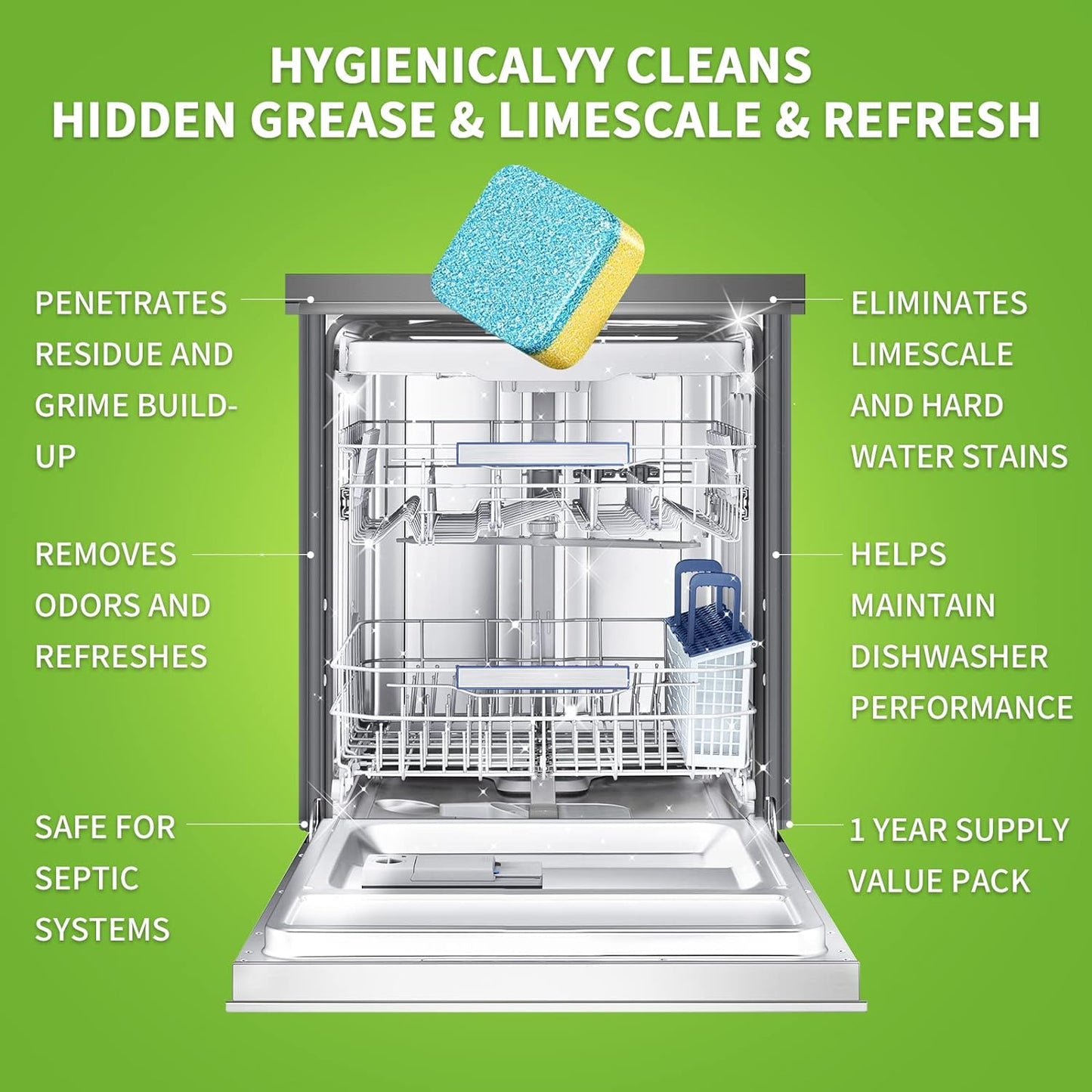 NATRUTH Dishwasher Cleaner And Deodorizer Tablets -30 Pack for Deep Cleaning, Deodorizing & Protecting, Prevents Buildup.Heavy Duty And Septic Safe.Clean Dish Washer For Limescale, Odor, Smell (Lemon)