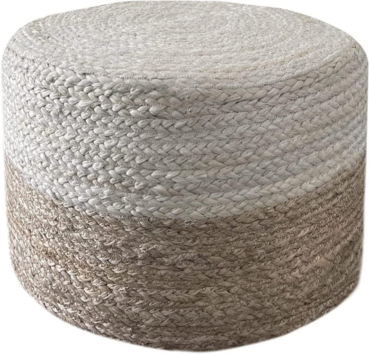 Jute Pouf Ottoman | Footrest Pouf | Hand Braided - Round Boho Pouffe - for Living Room, Bedroom, Nursery (20"x20"x10") Ivory