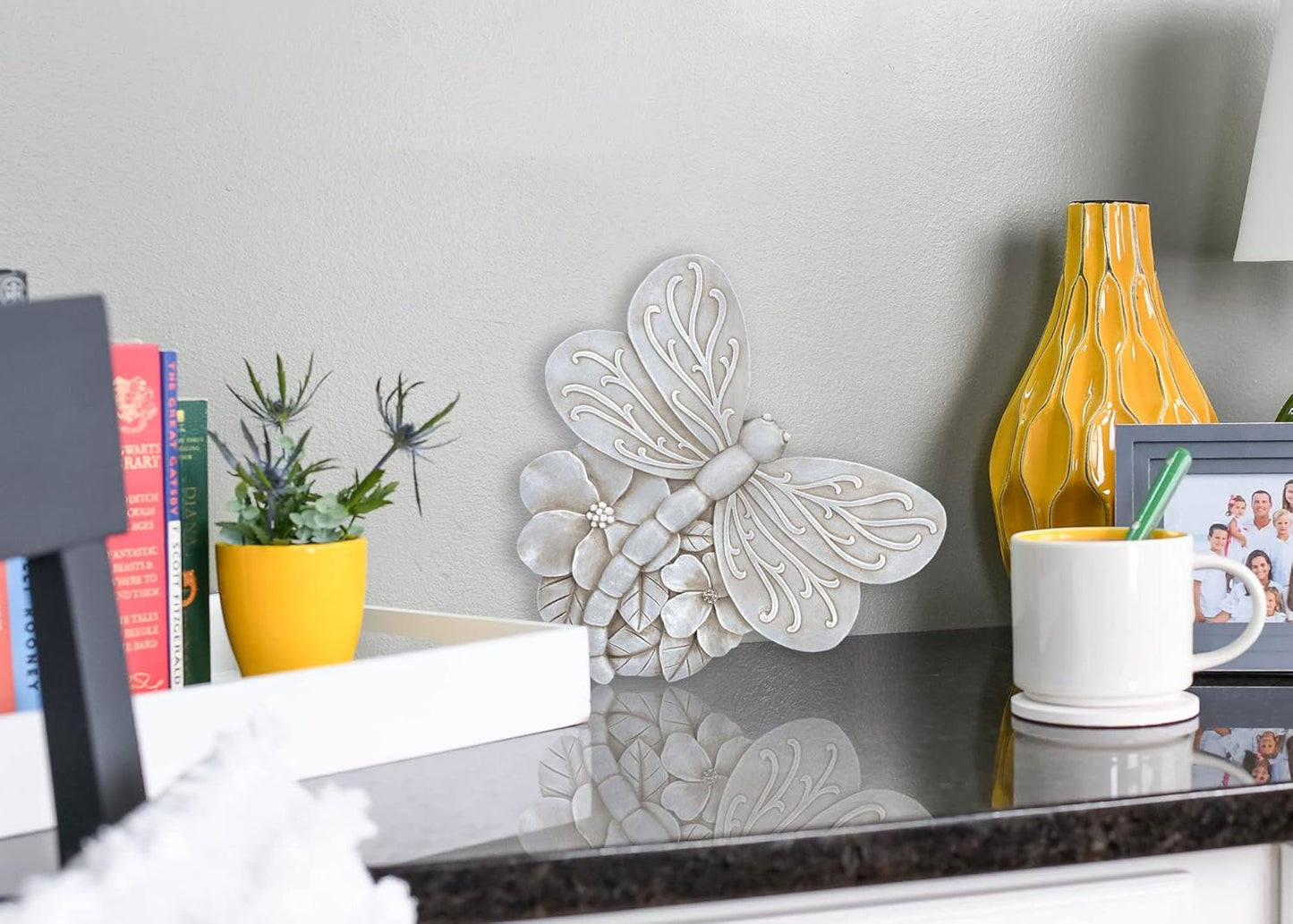 NAT & Jules Animal Character Shaped Dimensional Indoor Outdoor 11 inch Cast Resin Decorative Garden Stepping Stone, Patio, Walkway Sculpture Yard Art, Stone Grey Dragonfly