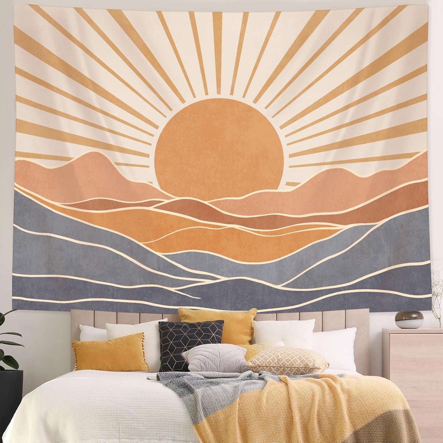 Lunerfex Boho Sun Tapestry Sunset Wall Tapestry, Mountain Tapestries for Bedroom 80s Tapestries Wall Hanging for Bedroom Living Room Decor Boho-3 44"x60"