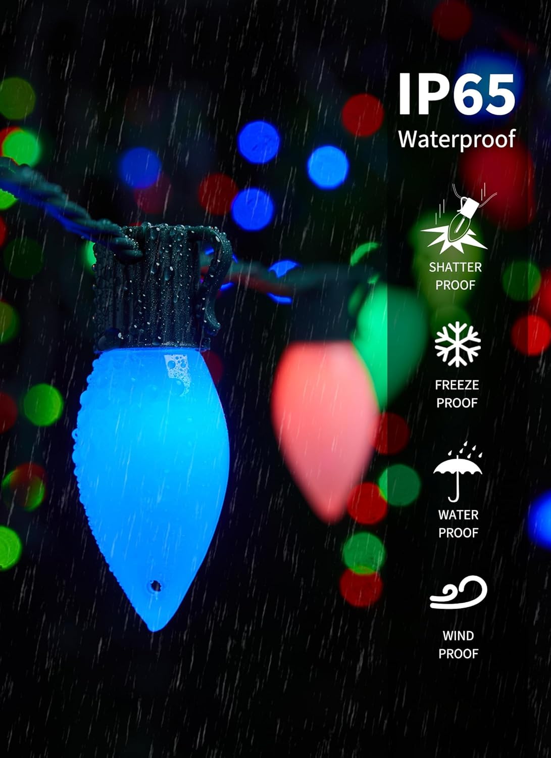 Brightown C9 LED Christmas Lights Outdoor, 150 LED RGB Smart Christmas Tree Lights with Music Sync APP Controlled, Waterproof Connectable C9 String Light for Indoor House Party Patio Garden Decor