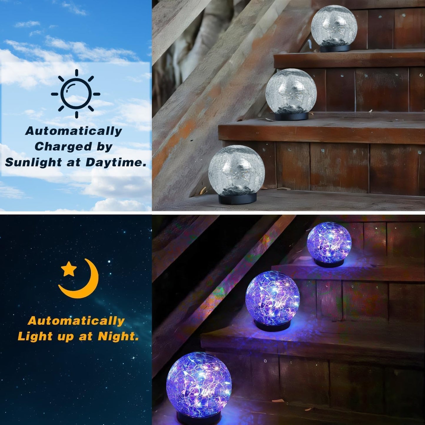 Solar Garden Lights Outdoor Waterproof, 6 Pack Cracked Glass Ball Light, Ground Landscape Garden Decor, Solar Globe Decorative for Pathway/Patio/Lawn/Yard (Multicolor, 3.9")