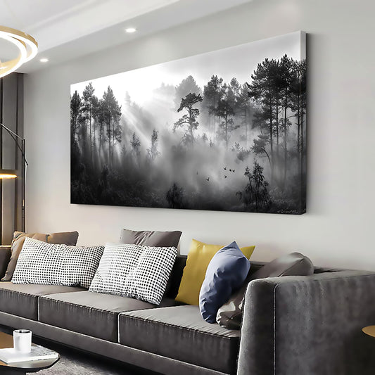 LASMOND Black and White Forest Wall Art for Living Room Modern Canvas Prints Artwork Picture Paintings Bedroom Office Home Decor (40x20 Inches)