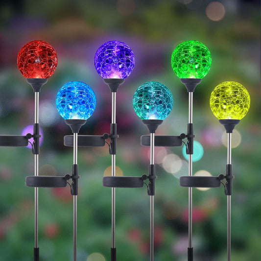 6 Pack Decorative Solar Powered Outdoor Garden Stake Glass Ball Lights for Yard,Color Changing Solar Lawn Globe Lights Waterproof Decor for Christmas Decoration Gift for Mom Wife Friend