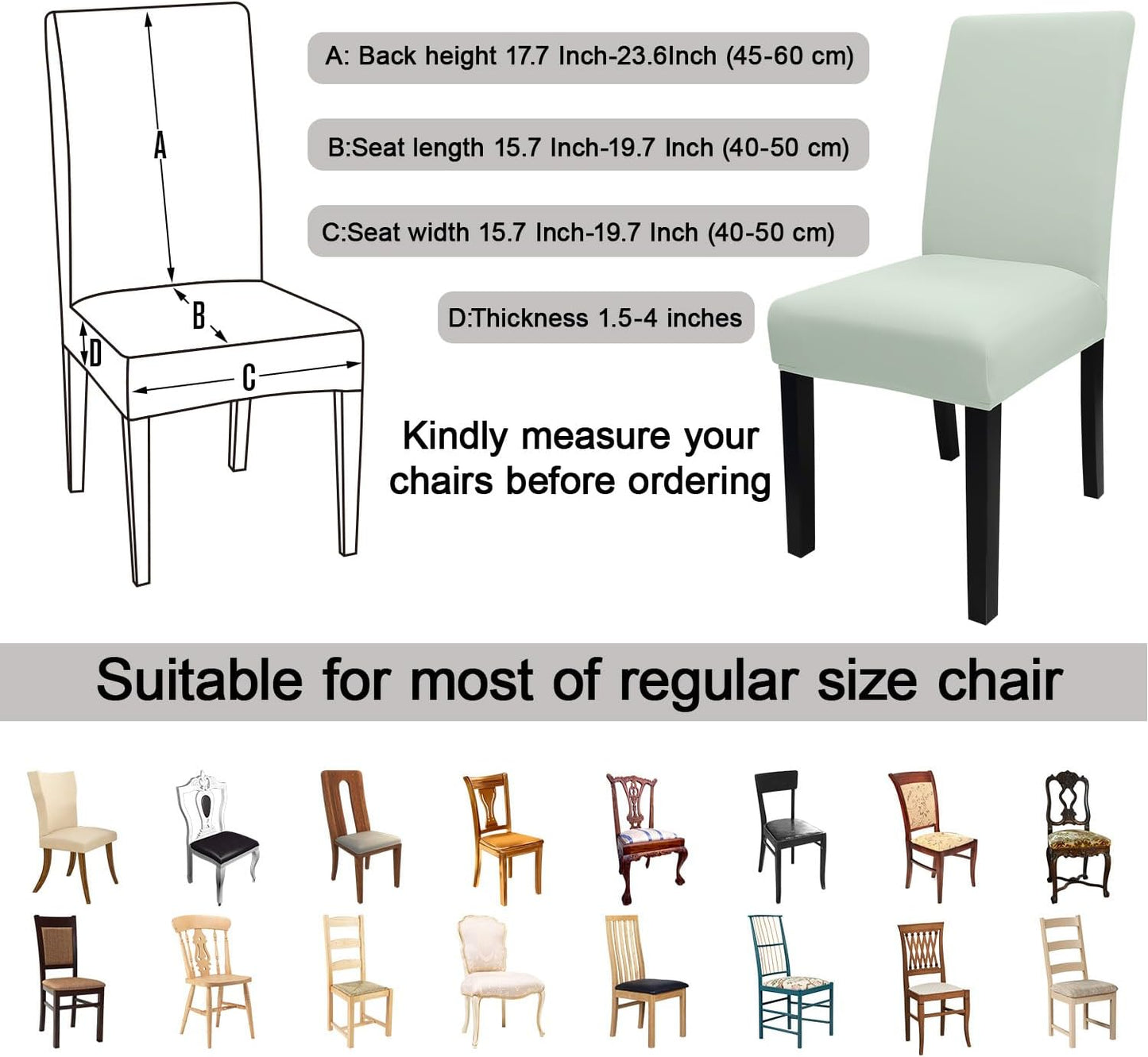 JQinHome Smoke Green Chair Covers for Dining Room Set of 4, High Stretch Removable Washable Parsons Chair Slipcover for Home Party Hotel Wedding Ceremony (4PCS,Smoke Green)