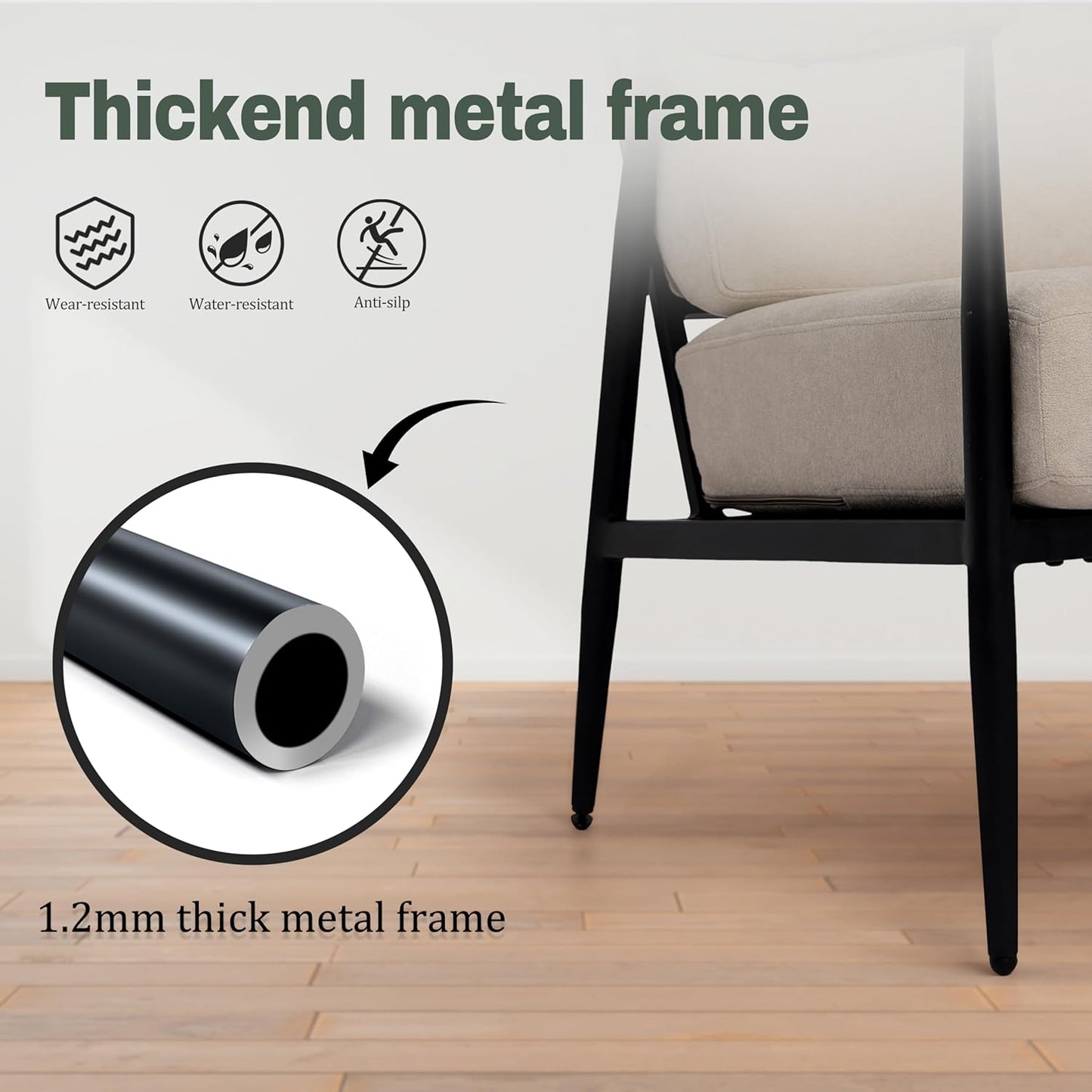 Modern Accent Chairs Set of 2 for Living Room Bedroom Mid Century Arm Chairs Upholstered Office Accent Chairs Comfy Waiting Room Chairs with Metal Frame, Beige