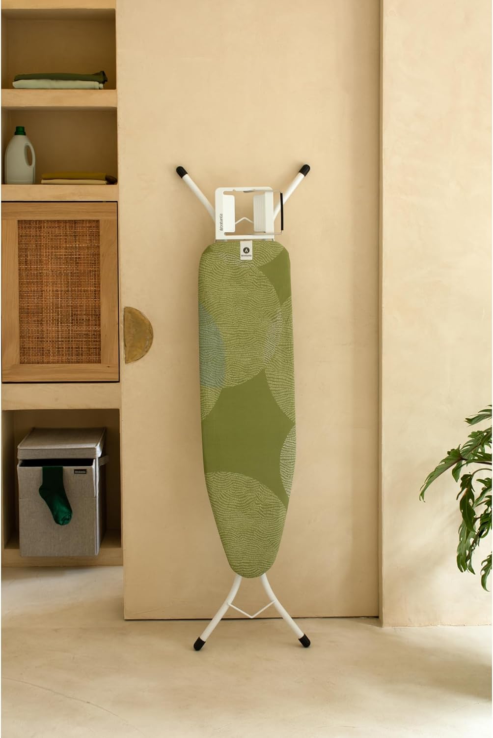Brabantia Size A Compact Small Ironing Board (43x12 in) 7 Height Options, Adjustable Steam Iron Rest Holder (Calm Rustle) Non-Slip Feet, Anti-Collapse Child Locks