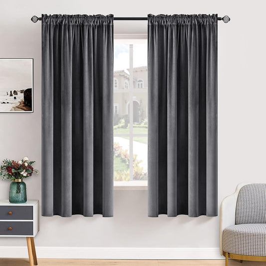 MIULEE Grey Velvet Curtains Thermal Insulated Blackout Curtain Drapes for Bedroom Living Room Darkening 63 Inches Long Curtains Panels Rod Pocket Set of 2