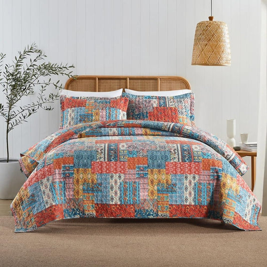 Cotton Bedspread Quilt Sets Reversible Coverlet Sets Comforters Vintage Bohemian Patchwork Bedspread,Orange,Queen Size