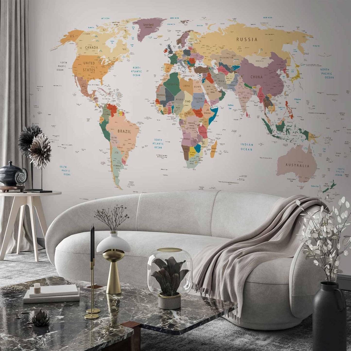 artgeist Premium Wall Mural World Map 118x83 in - XXL Non-Woven Wallpaper Fleece Wall Decor Photo Print Picture Image Design Home Map of The World k-B-0001-a-b