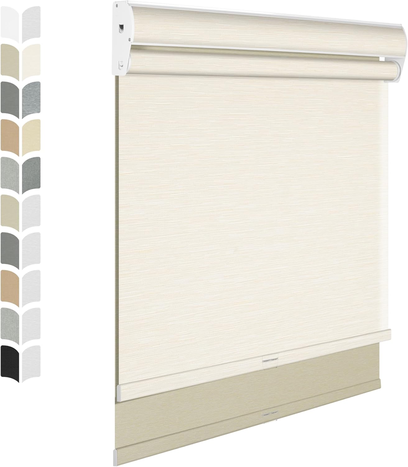 BERISSA Cordless Dual Roller Shades with Cassette Valance,Double Window Shades Blackout and Light Filtering Shades,Day and Night Roller Shades for Home Office Door.Striped Jacquard Beige.52 W x 36" H