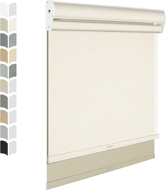 BERISSA Cordless Dual Roller Shades with Cassette Valance, Double Window Shades - Blackout and Light Filtering - Day and Night for Home Office Door. Striped Jacquard Beige - 31 W x 80" H