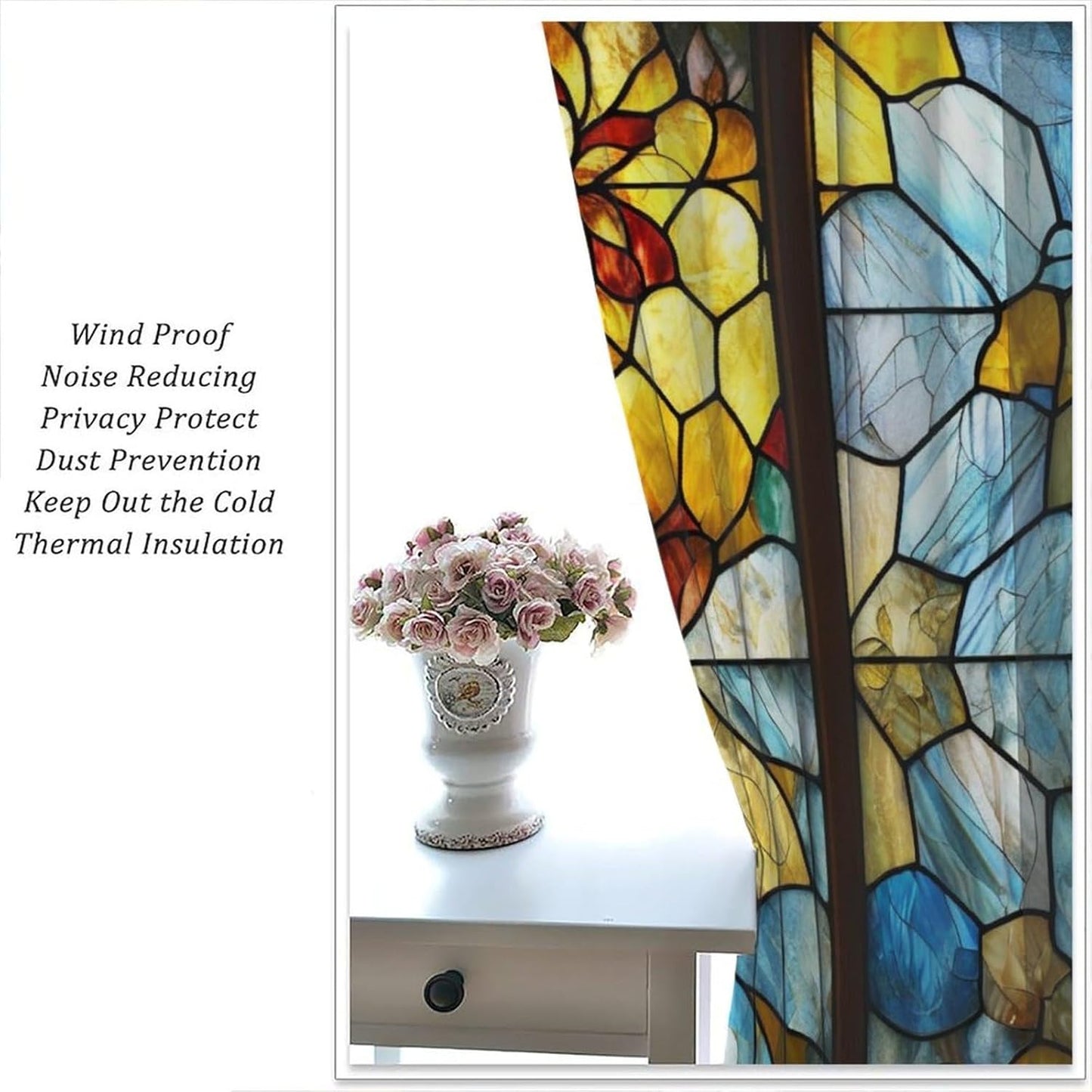 Stained Glass Curtains,Retro Abstract Colorful Art Home Decor Drapes for Bedroom Living Room Kitchen Window Treatment 2 Panels Set Total Size 63" W X 72" L Inch