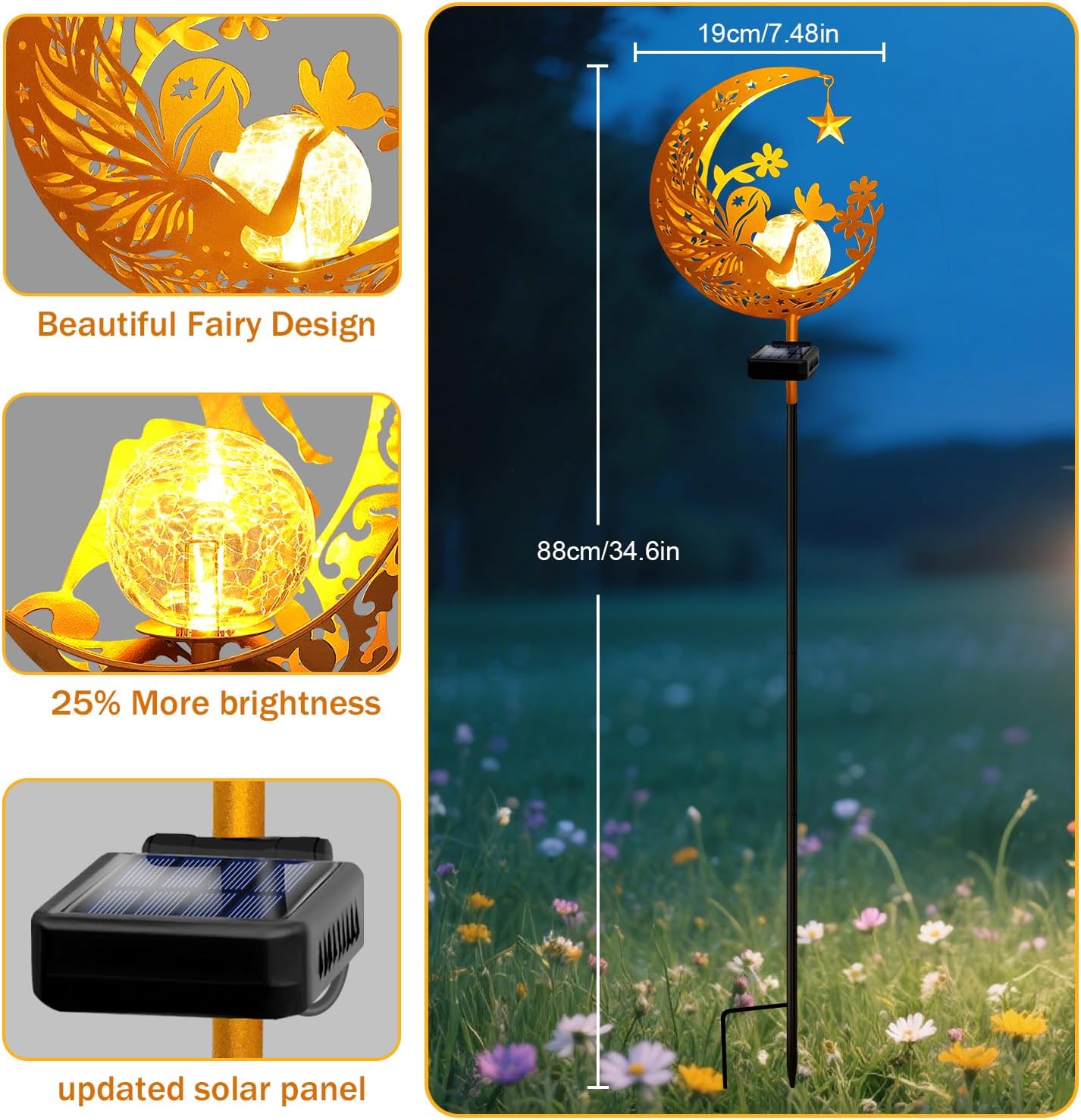 YJFWAL Garden Solar Fairy Lights Pathway Stake Lights Glass Globe with Moon Angel Decor, Gifts for Mom Grandma Friends, Outdoor Decor Light Waterproof for Walkway, Yard, Patio or Garden (Warm White)