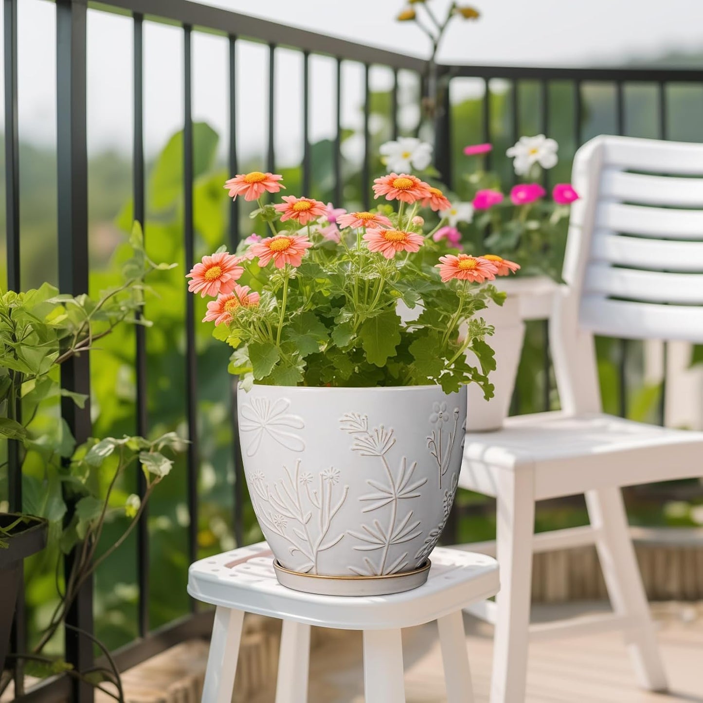 8 Inch Ceramic Pots for Plants Large Planter Pot with Drainage Hole and Saucer Round Flower Pot for Indoor Outdoor Decor, White