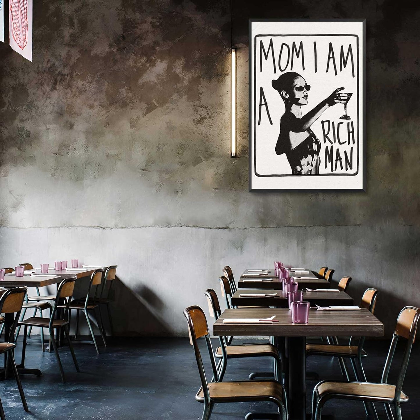 Mom I Am A Rich Man Aesthetic Retro Music Goblet Poster Feminist canvas Wall Art Vintage Bar Cart Wall Decor Preppy Dorm Decor Unique Wall Art prints painting 16x24in Framed