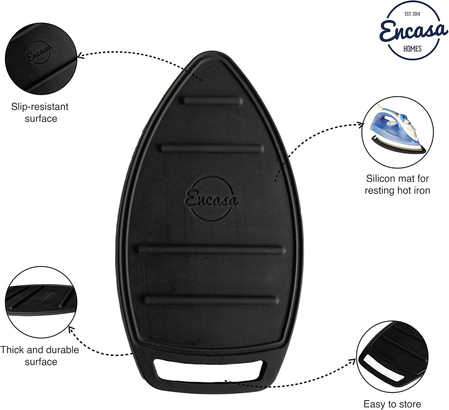 Encasa Homes Silicon Mat for Hot Iron Rest - Heat Resistant, Anti - Slip, Thicker Pad for Protecting Your Table During Ironing, Non-Burning, Machine Washable, Durable - Black