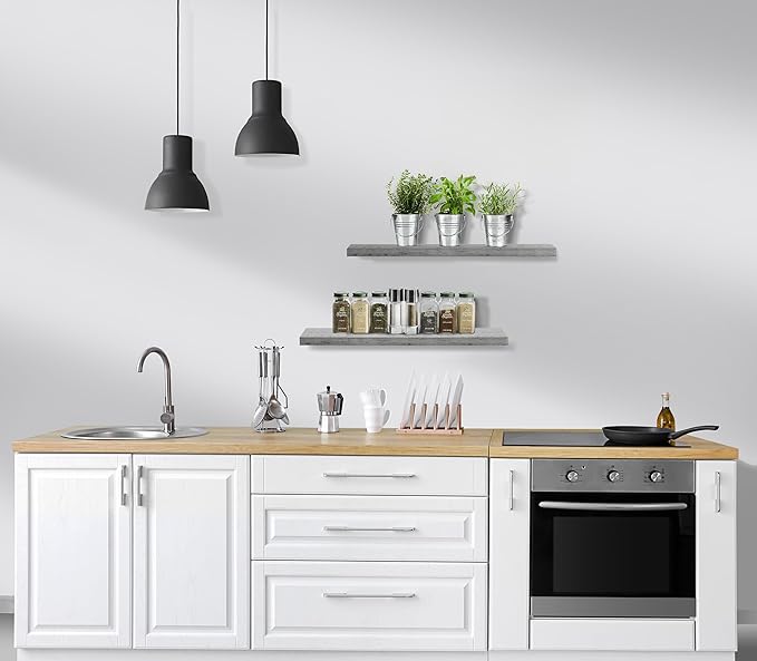 Sorbus Floating Shelves for Wall - 24" Bathroom Shelves, Wall Decor for Bedroom, Kitchen, Living Room, Home Decor & Book Storage - Mounted Floating Shelf with Invisible Brackets (Gray, 2 Pack)