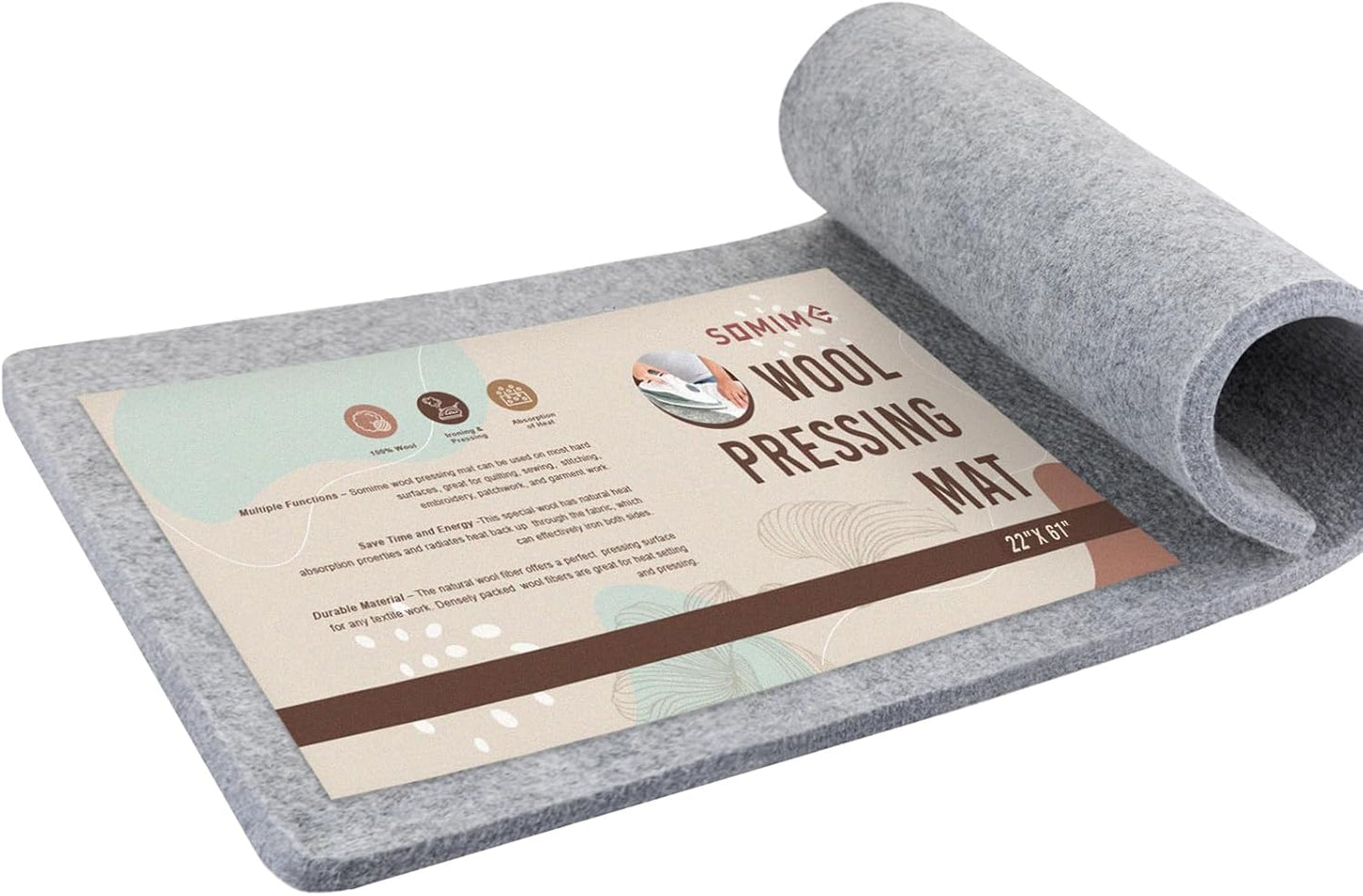 Somime 22x61" Wool Pressing Mat, 100% New Zealand Wool Ironing Mat, Felted Wool Ironing Board for Sewing, Quilting, DIY Crafts, and Embroidery
