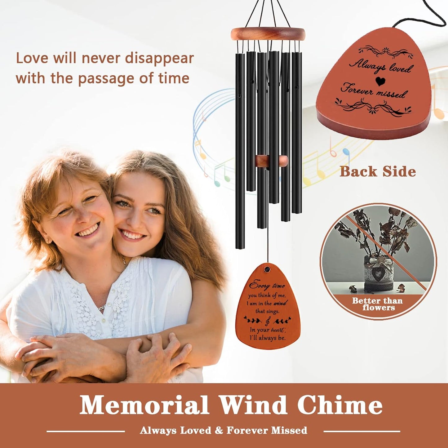 Sympathy Wind Chimes, Memorial Wind Chimes for Loss of Loved One, Sympathy/Memorial/Bereavement/Condolence Funeral Gifts in Memory of a Loved One Mother Father, 30" Wooden