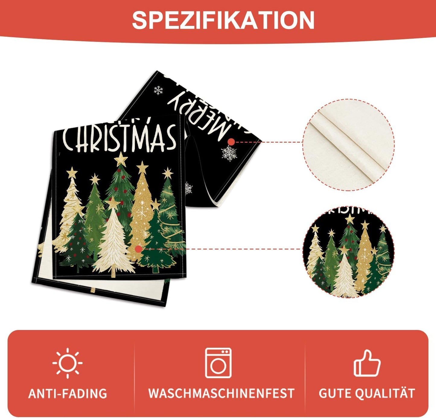 Artoid Mode Xmas Trees Snowflakes Black Merry Christmas Table Runner, Winter Seasonal Kitchen Dining Table Decoration for Home Party Decor 13x36 Inch