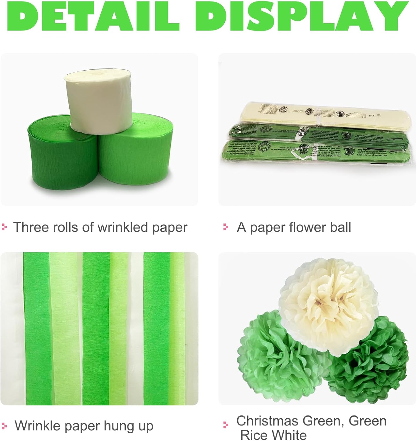 Sage Green Party Streamers Decorations Paper Pom Poms for Birthdays, Bridal or Baby Showers,Engagement, Boho Wedding, Greenery Party Decor